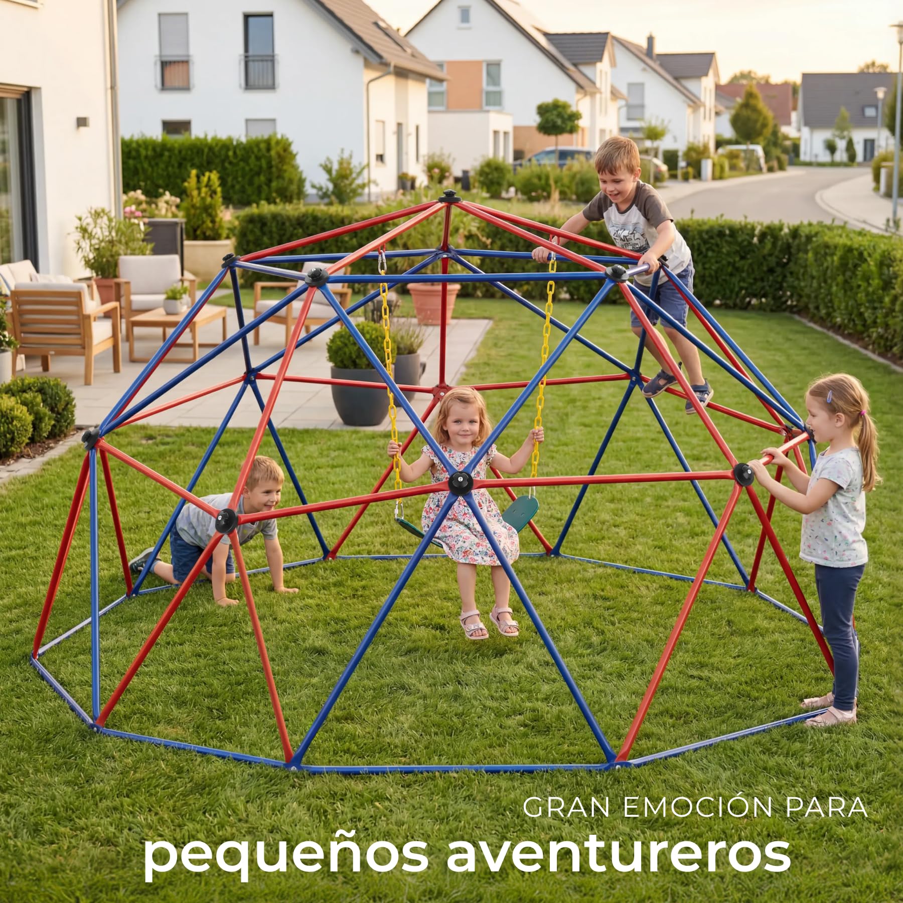 tectake® Domo Geodesico 305 x 305 x 158 cm, Escalada Niños, Columpio Infantil, Columpio Jardin Exterior, Parque Infantil Exterior, Estructura de Acero Resistente, Uso Interior o Aire Libre