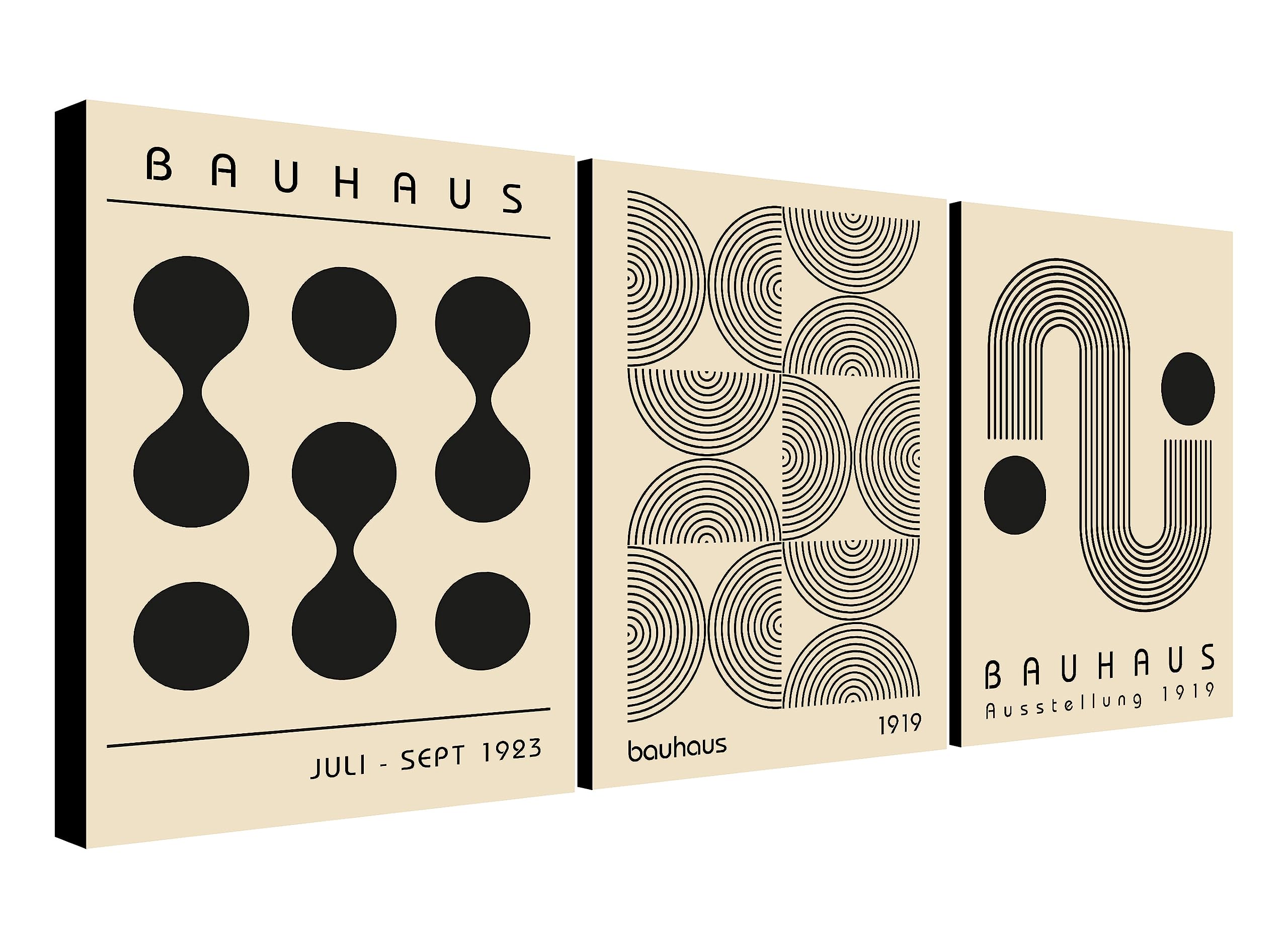 Bauhaus Wanddekor abstrakte Wandkunst Moderne Drucke Set mit 3 Drucken eingewickelte, gerahmte Leinwandbilder verschiedene Größen (A1 81 cm x 61 cm)