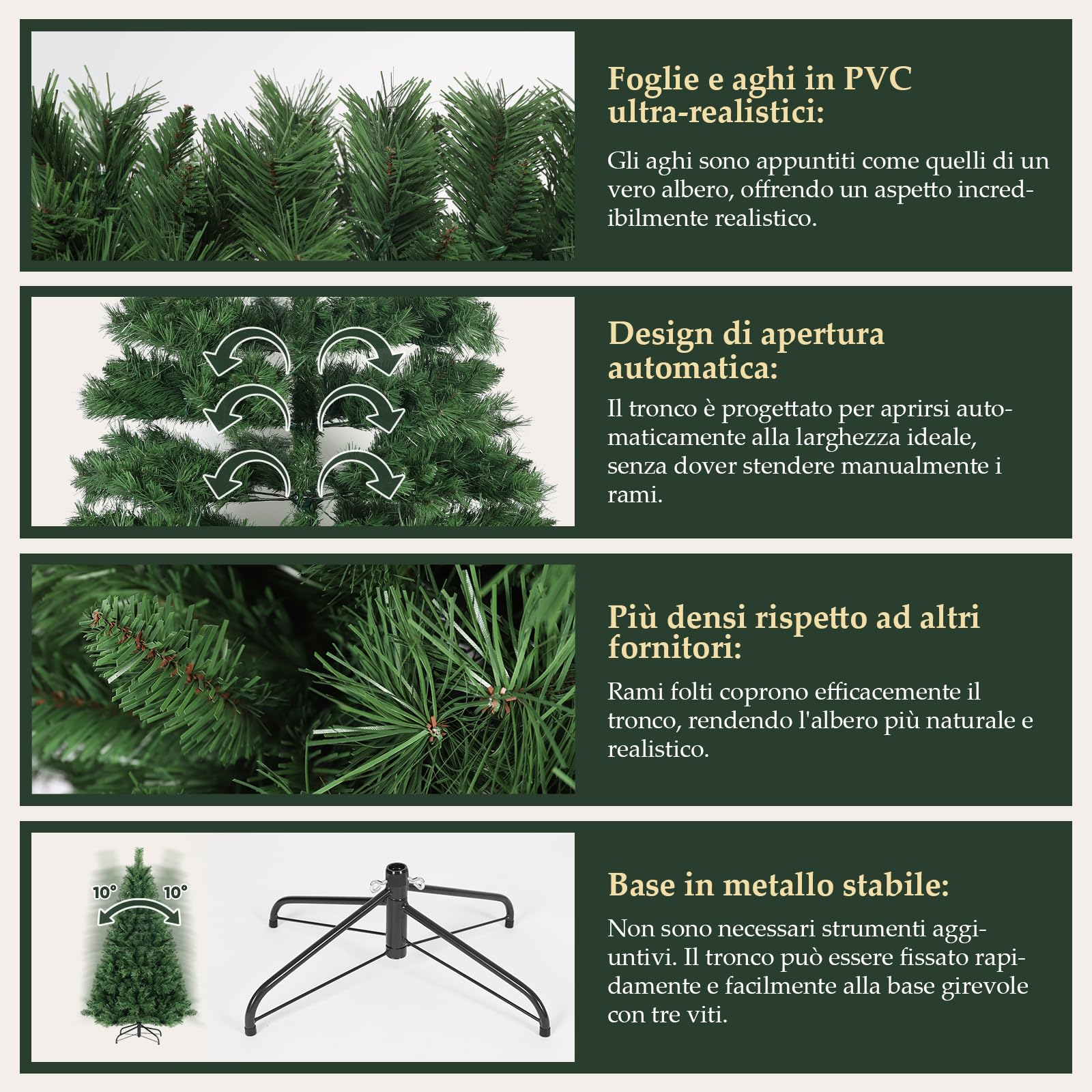 SALCAR Albero di Natale Artificiale 210 cm, Abete di Natale con Guanti e Supporto in Metallo, 868 Punte per Rami, Montaggio Rapido, Ignifugo