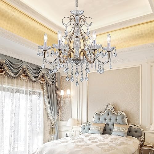 Bestier - Candelabro antiguo de plata vintage con diseño de gotas de cristal, lámpara de iluminación para comedor, baño, vestíbulo, sala, requiere 6