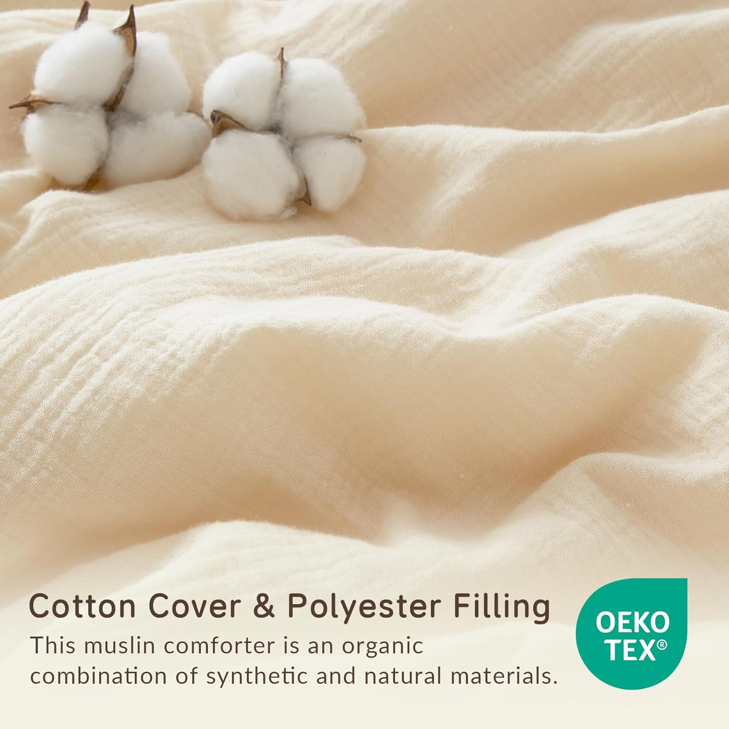 Muslin Comforter Set Queen Size, Cotton Cover & Polyester Filling, Breathable & Linen Like & Suitable for All-Season Use,3 Pieces(1 Comforter 90"x90", 2 Pillow Shams 20"x26"), Off White - Image 4