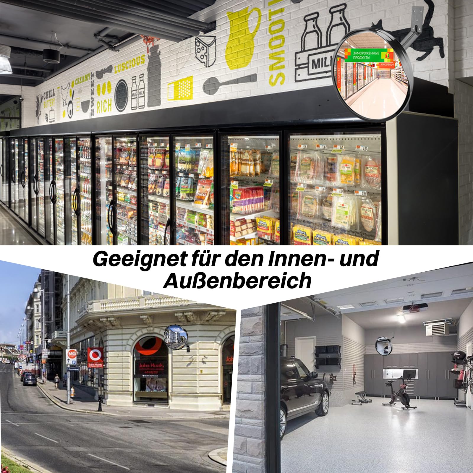 Verkehrsspiegel, 40 cm, großes Sichtfeld, verstellbar, beseitigt tote Winkel, Straßenspiegel aus strapazierfähigem Acryl, für Auffahrt, Straße, Geschäft, Innen- oder Außenbereich