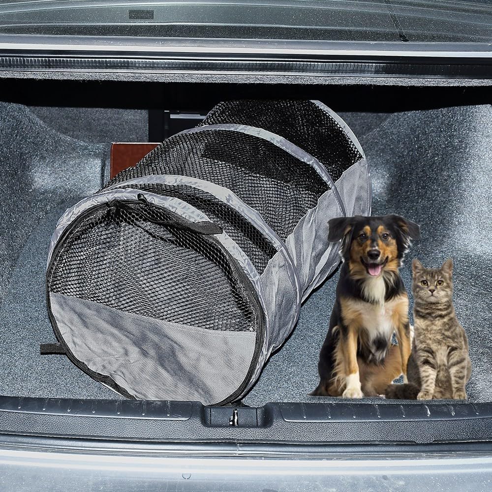 JSCARLIFE Pet Carrier 22.44x16.14 Inches,Cylindrical Carrier for Cats and Dogs with Safety Zippers Portable Soft Pet Carrier for Transport Breathable Puppy Carrier for Medium Dogs or Cats (Gray) - Image 3