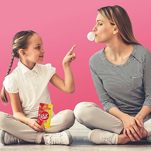 Miniatura 4 de PUR Goma de mascar Jumbo  Goma de mascar sin aspartamo  100% xilitol  Fresa natural, plátano, sabor naranja, 20 piezas (paquete de 3)