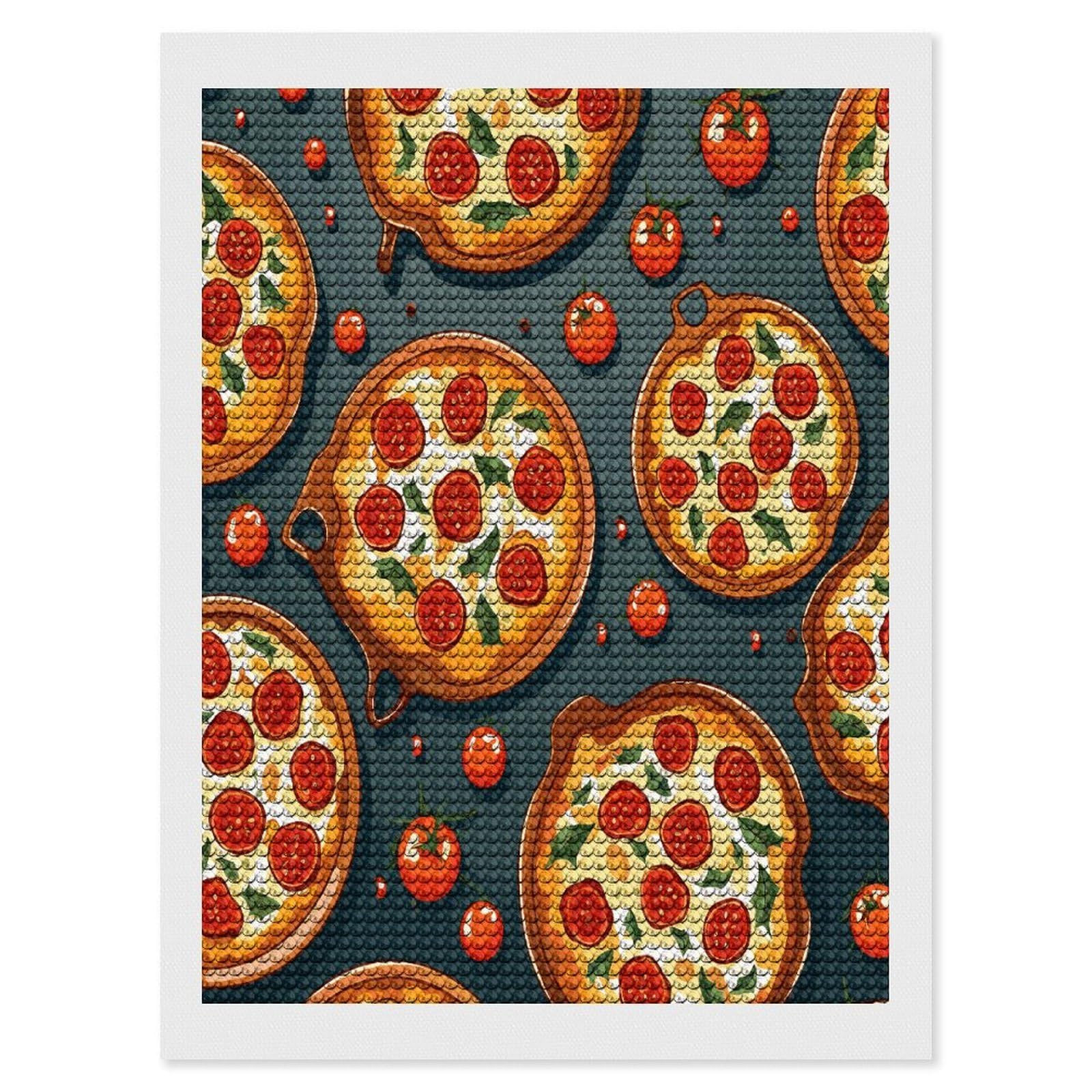 FekiLoot Pizza Food Diamond Art Kits for Adults Diamond Painting Kits for Beginners DIY Diamond Art Kits Round Full Drill Diamond Dot Gem Painting for Home Wall Decor Gift 12"x16"