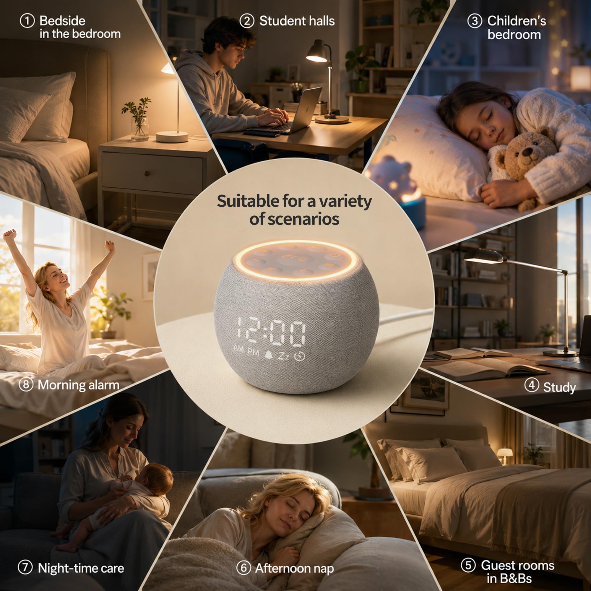 Maxstar Reloj despertador digital con máquina de ruido blanco, 30 sonidos relajantes para dormir, pantalla ajustable, ayuda para dormir para niños y adultos en la oficina o en casa