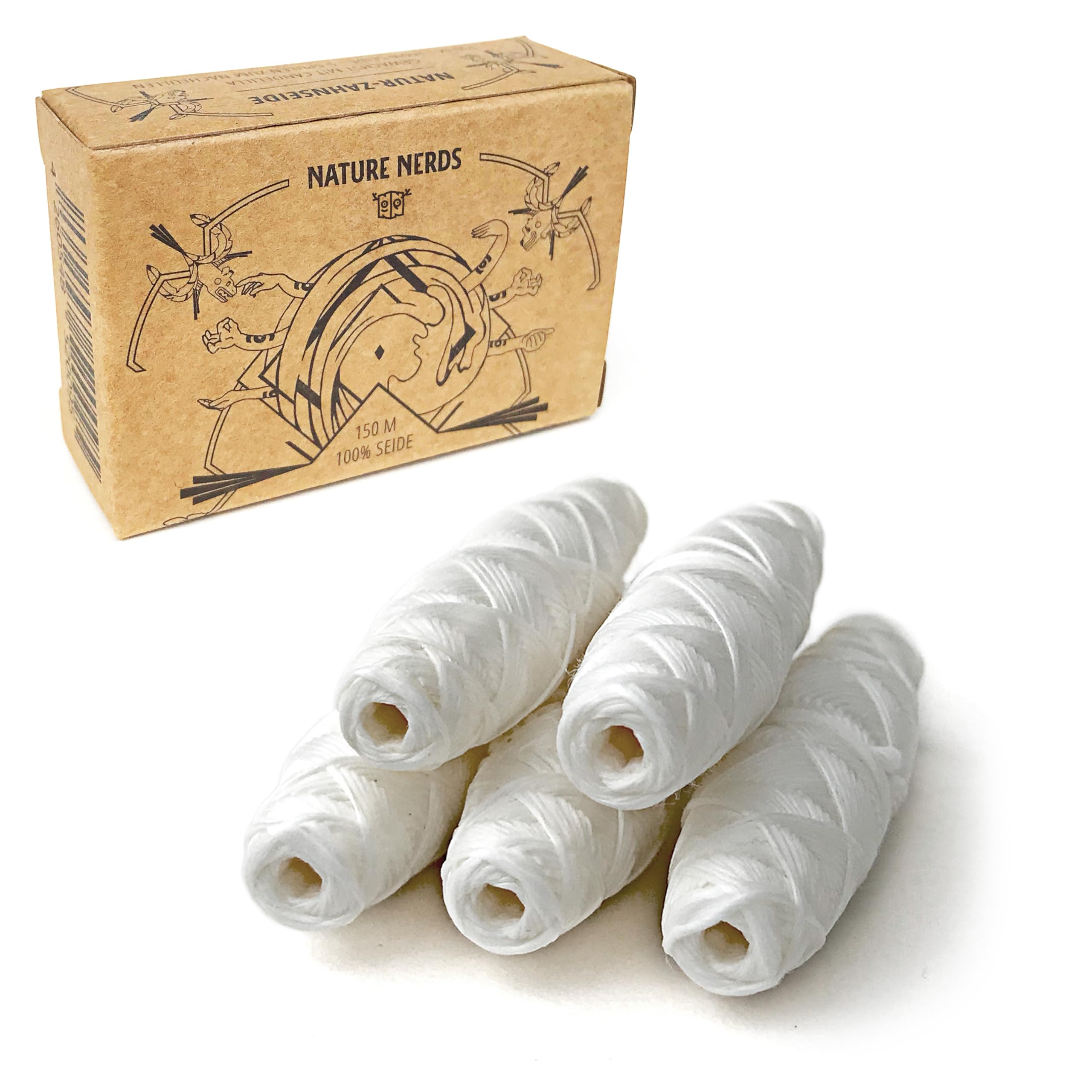 Nature Nerds - Pack de recharge : Fil dentaire naturel, 5 bobines, 150 m | Ciré à la cire de candelilla, sans PFAS, sans goût, sans huiles essentielles, sans fluor, recharge, emballage sans plastique