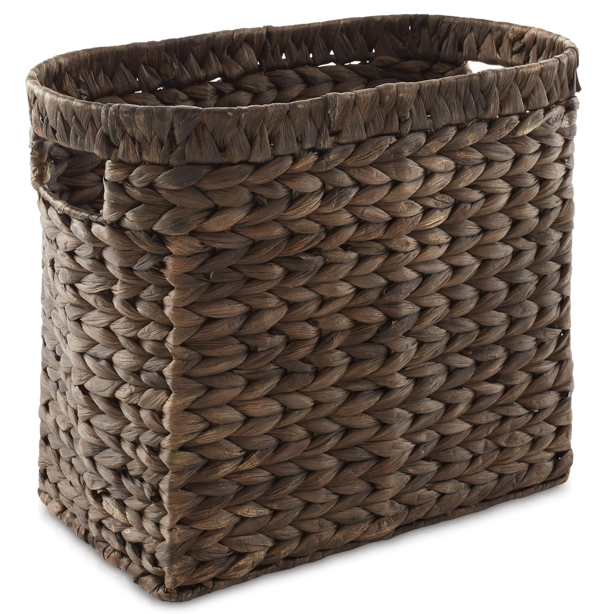 Casafield Woven Magazine Holder with Handles, Espresso - Water Hyacinth Storage Basket for Bathroom, Living Room, Home Office