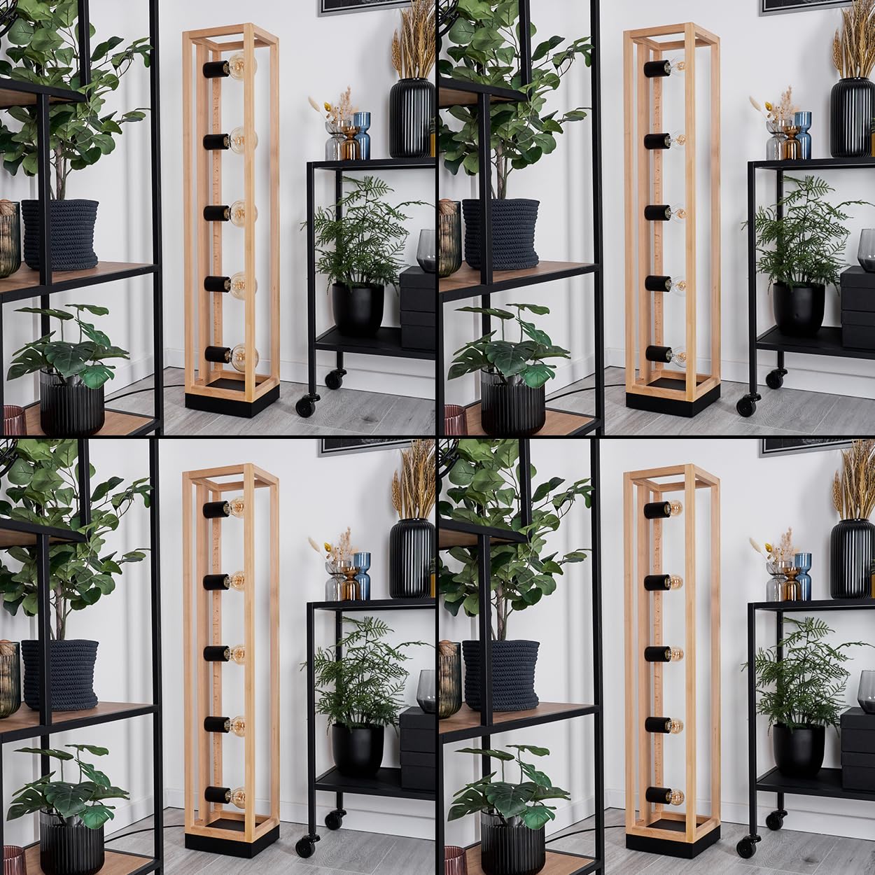 Stehleuchte Ottersta, Stehlampe aus Holz/Metall in Naturfarben/Schwarz, Leuchte im modernen skandinavischen Design, Höhe 102,5 cm, mit Fußschalter, 5-flammig, 5 x E27, ohne Leuchtmittel