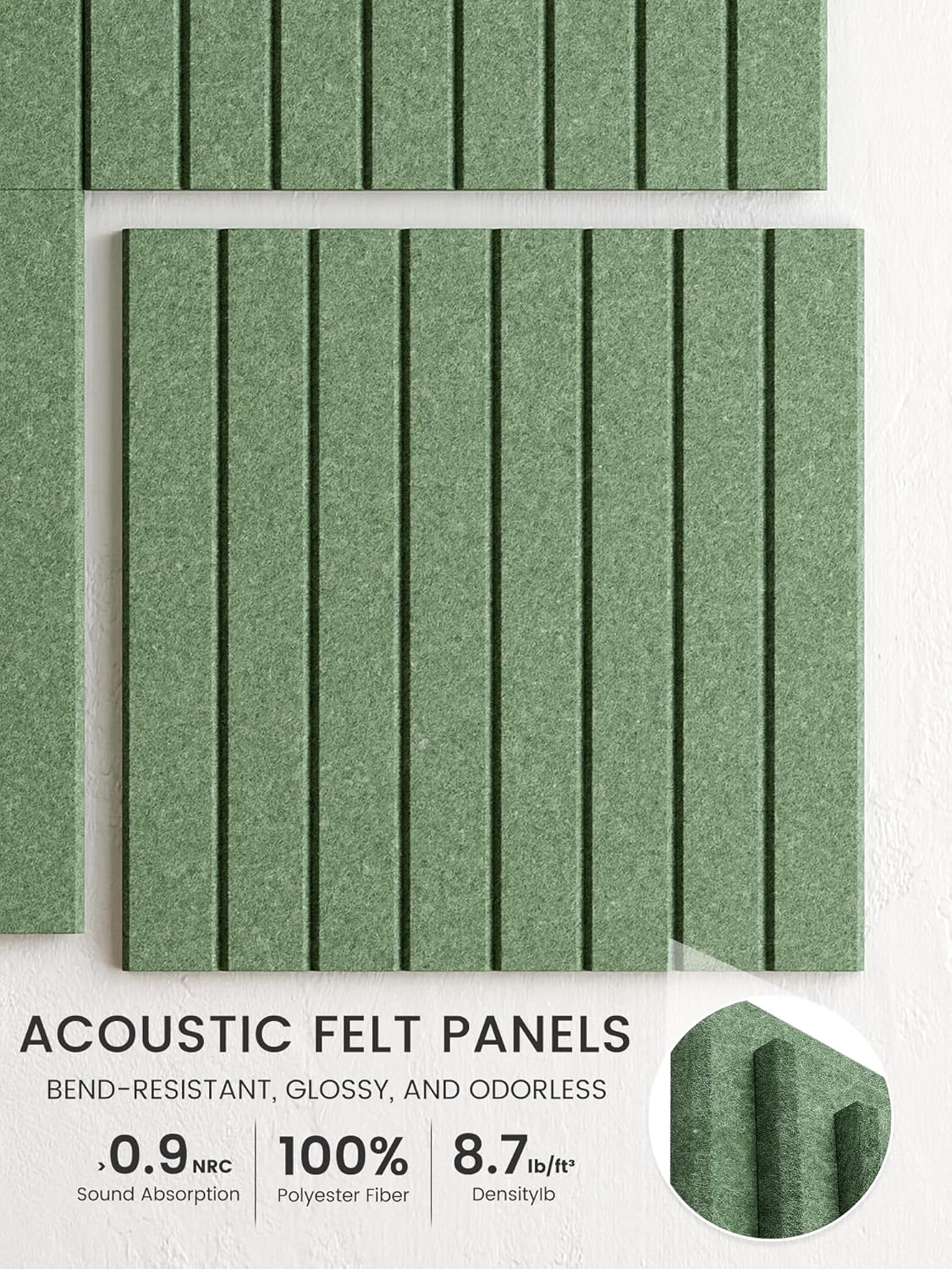 Bumusty Large Cork Board Alternative-48 x 36" Felt Bulletin Board Tiles, with 30 Pushpins, 70 Adhesive Tabs, 12-Pack Slat Wall Paneling, Cork Boards for Office Push Pin Board Felt Board-Moss Green