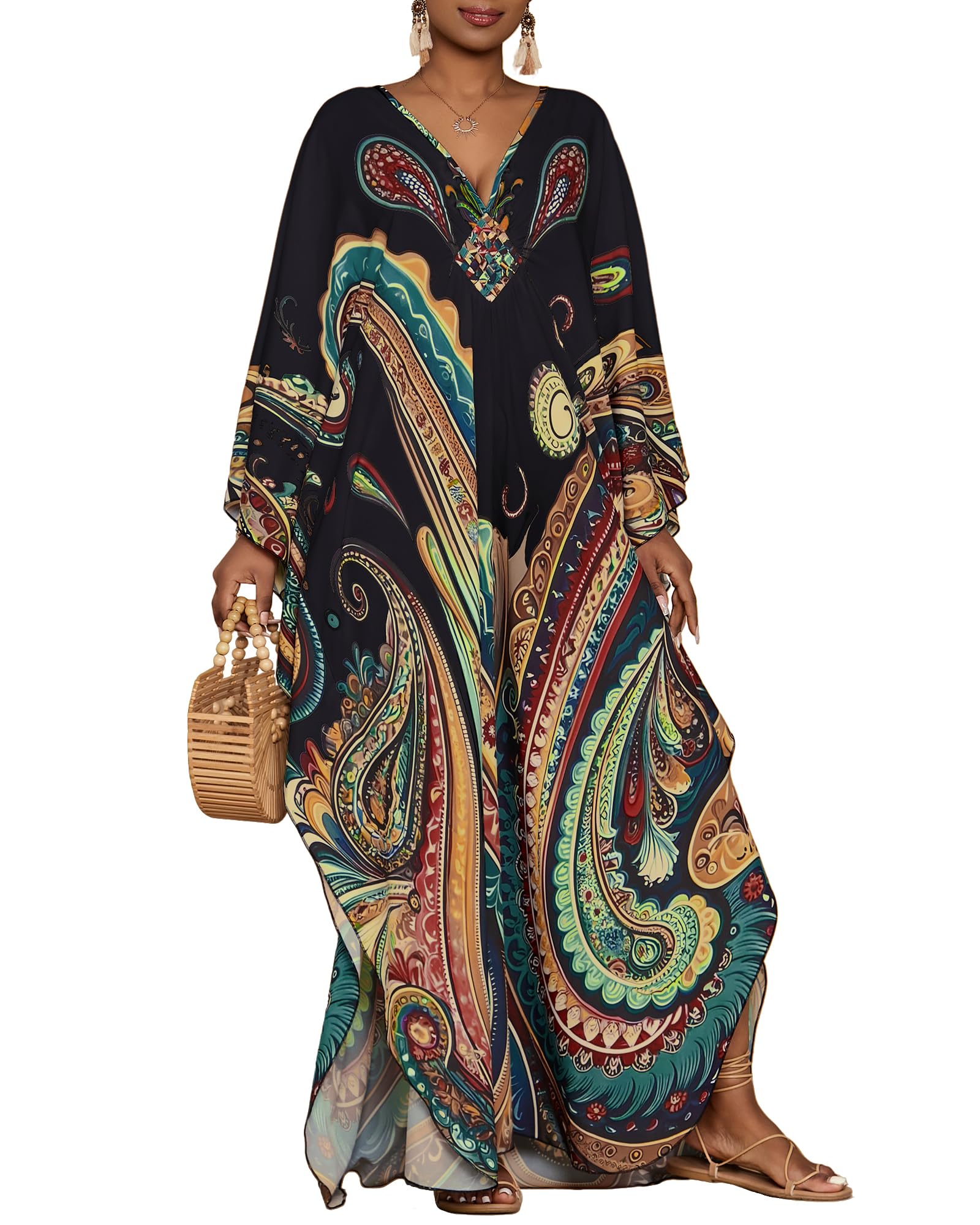 Bsubseach Moo Moos for Women Batwing Sleeve Kaftan Dresses with Pocket