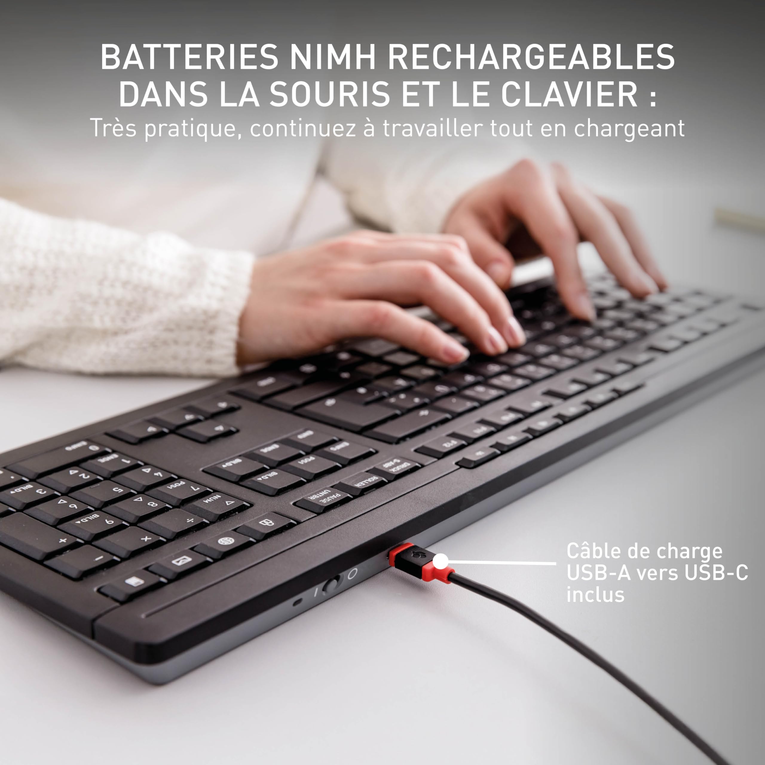 CHERRY Stream Desktop Recharge, Ensemble Clavier et Souris sans Fil, Disposition Allemande (QWERTZ), Connexion Radio 2,4 GHz, Frappe silencieuse, Rechargeable, Noir