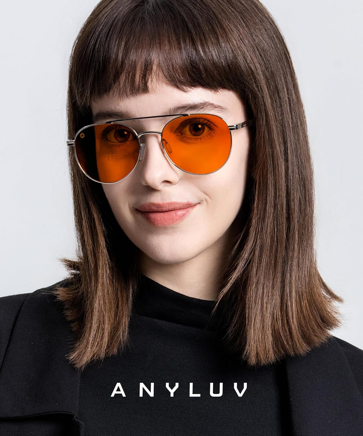 ANYLUV Blue Light Glasses for Men, Circular Frame Single Brow Bridge Design Campus Style Glasses Anti Eyestrain for Screen