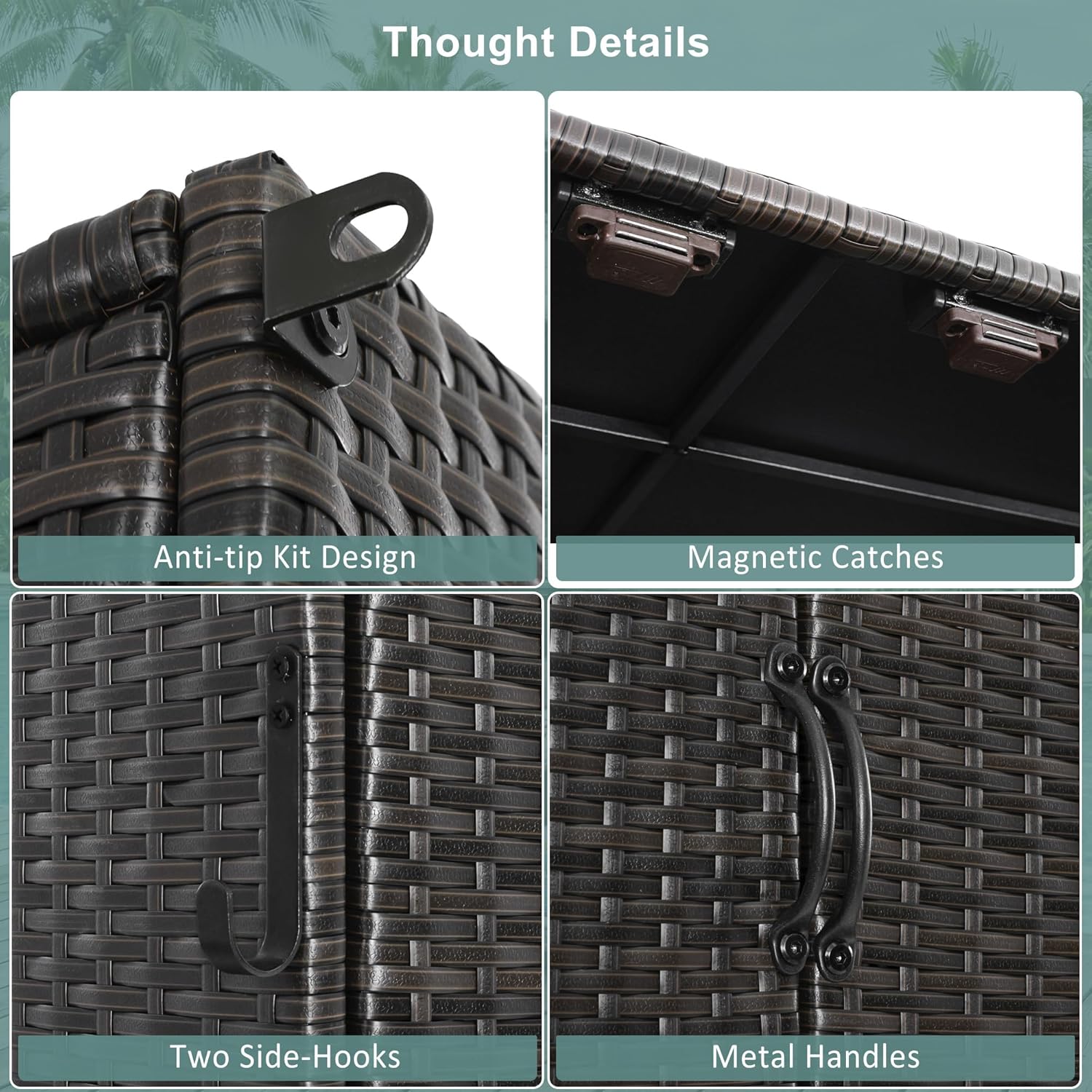 76.4" Tall Wicker Outdoor Storage Cabinet 4-Door Vertical Rattan Storage Shed Organizer with Adjustable Shelves for Garden, Backyard, Pool, Brown & Black