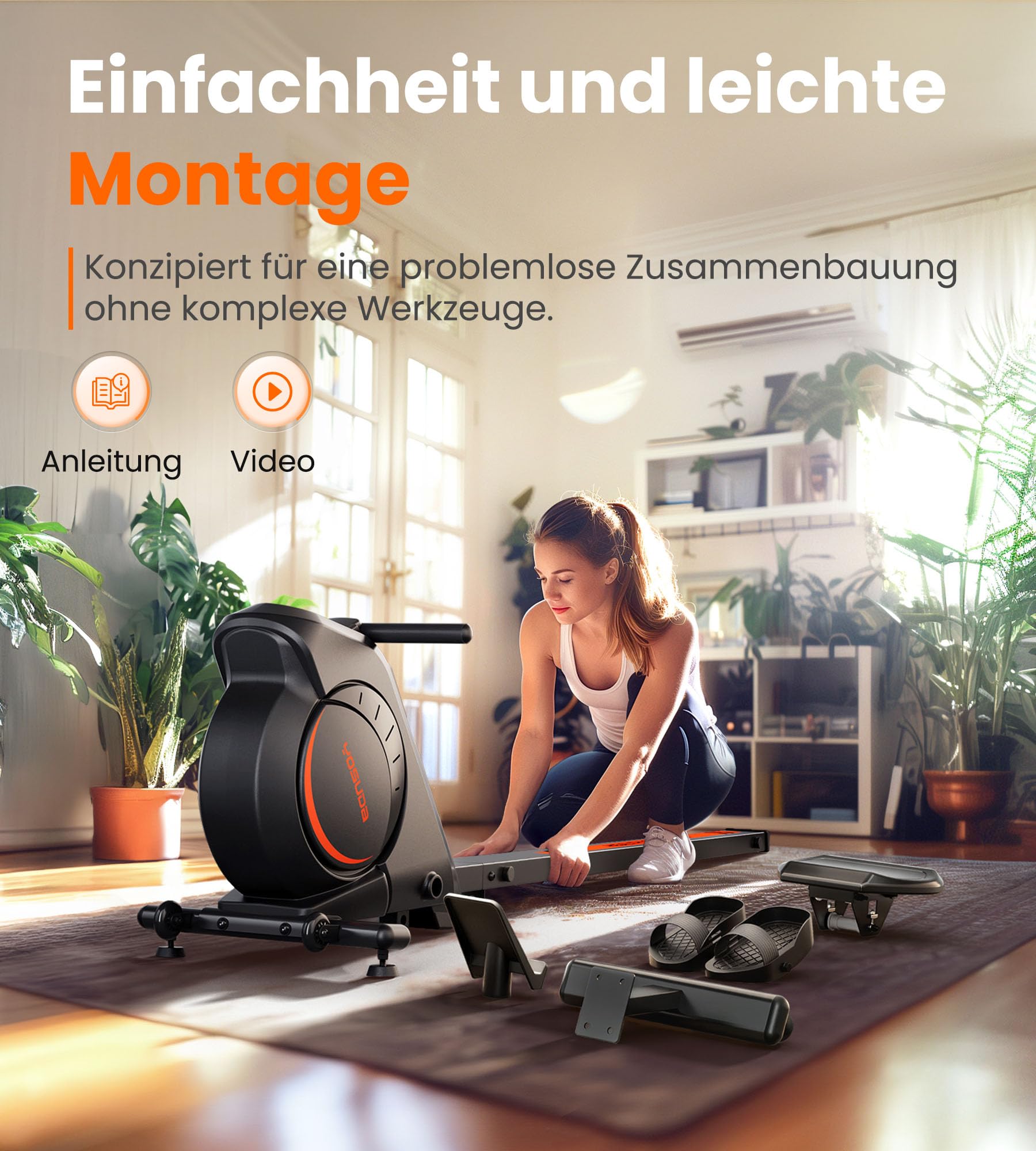 YOSUDA Upgrade Rudergerät für Zuhause, 16-stufiges HIGH-Power Magnetwiderstand (bis 41kg), APP & Bluetooth für Interaktive Workouts, Geräuschlos, Bis 160 kg, Platzsparend faltbar, Rowing Machine