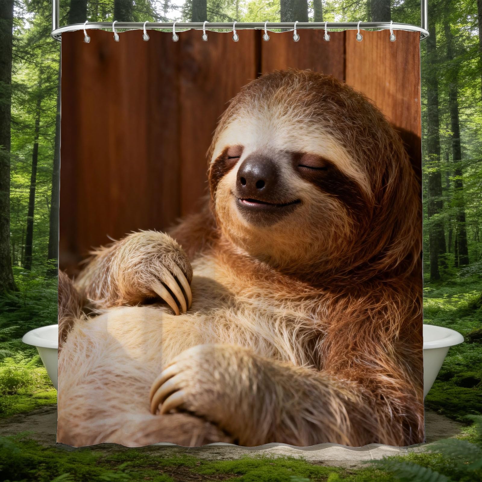 Hongduo 3D Sloth Shower Curtain for Stalls Bathtubs Animal Print Bathroom Decor Shower Curtain Set Polyester Fabric Waterproof 180x200cm/71X79 Inch with Hooks