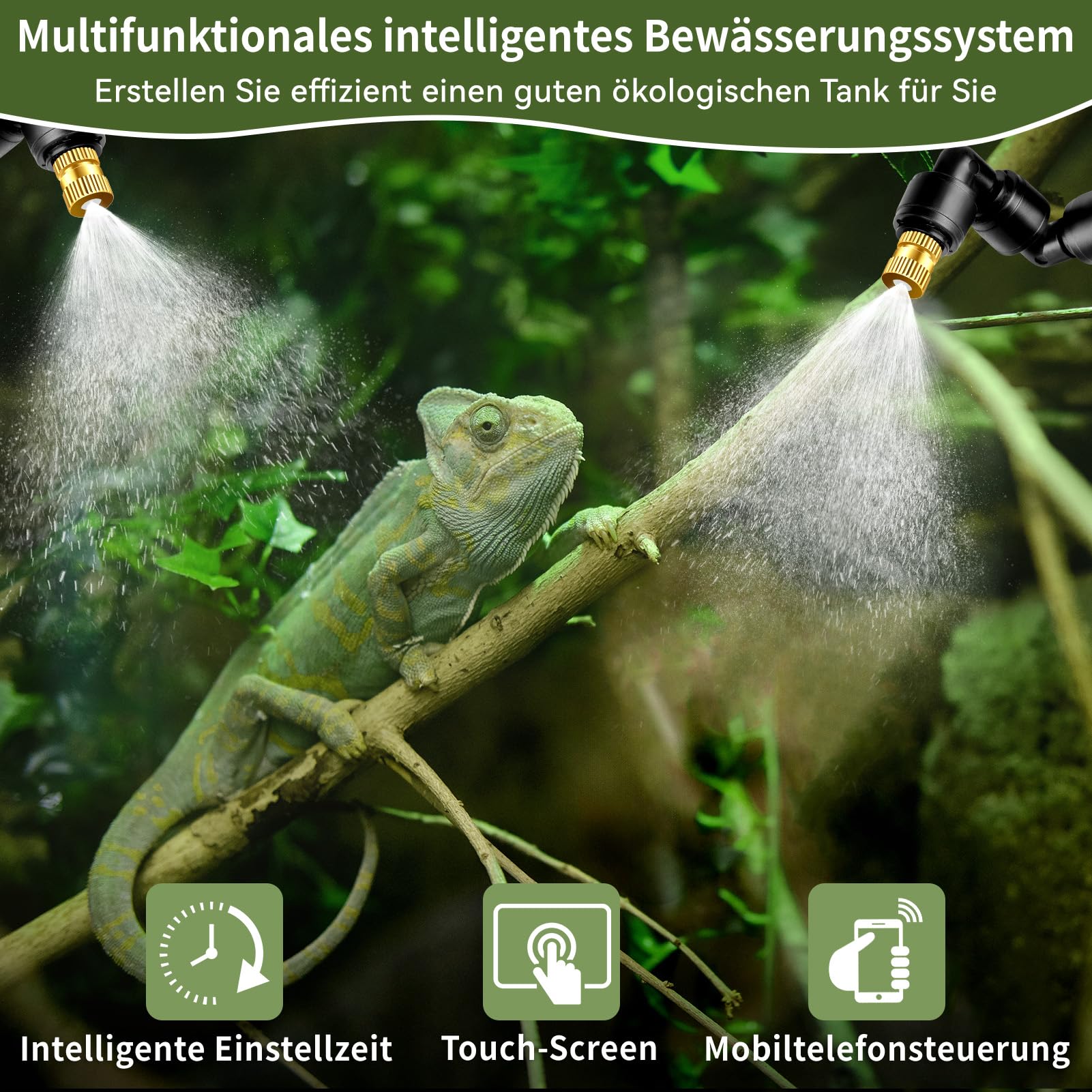 Beregnungsanlage Terrarium, Luftbefeuchter Terrarium, Mobiltelefonsteuerung Intelligentes Reptilien Benebelungssystem für Terrarium Luftbefeuchter Präzisionskupferdüse Kann um 360° Gedreht Werden