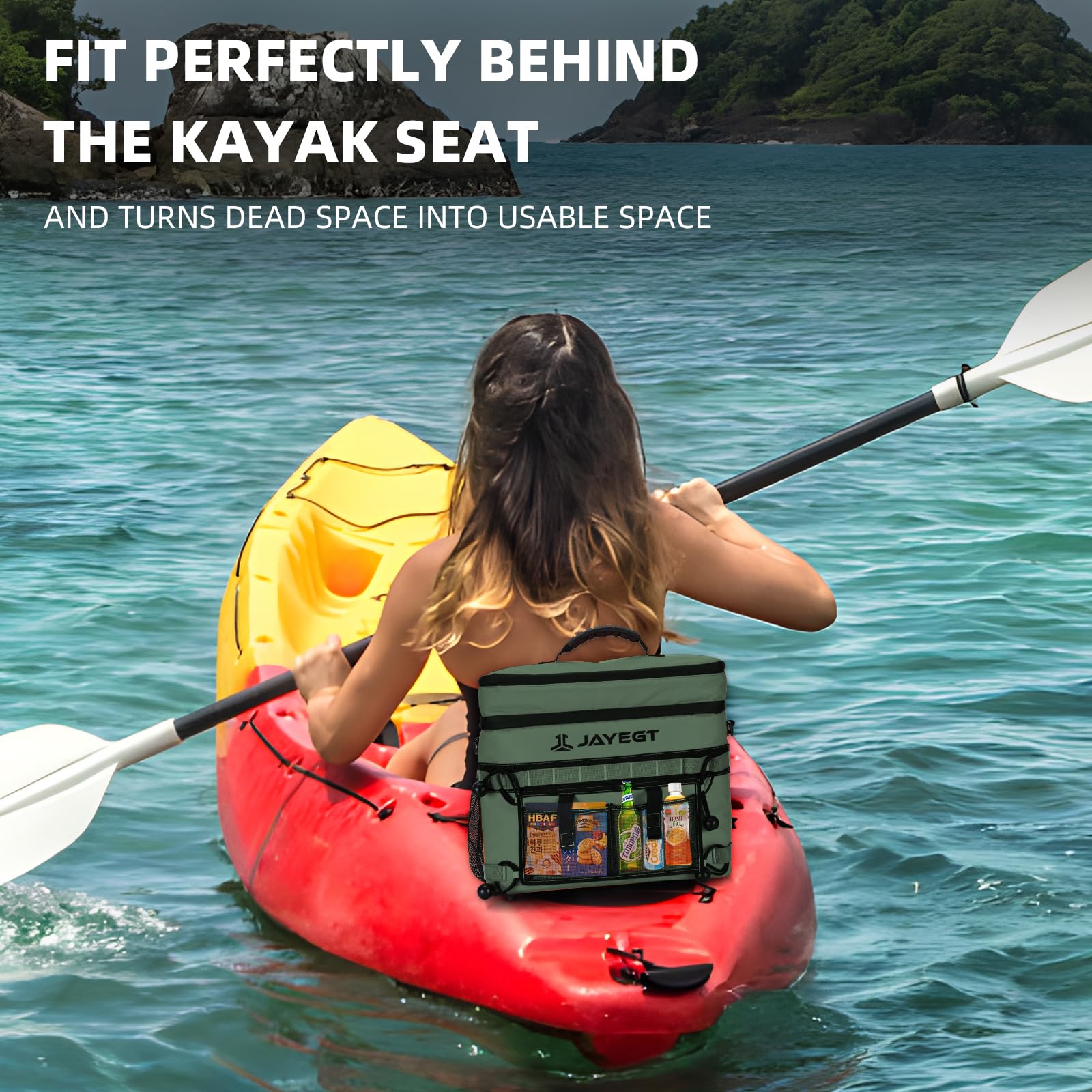 Enfriador de kayak detrás del asiento, bolsa térmica impermeable compatible con asiento de silla de césped, kayak, accesorios de kayak, enfriador de camping, hielera portátil para pesca, playa, picnic