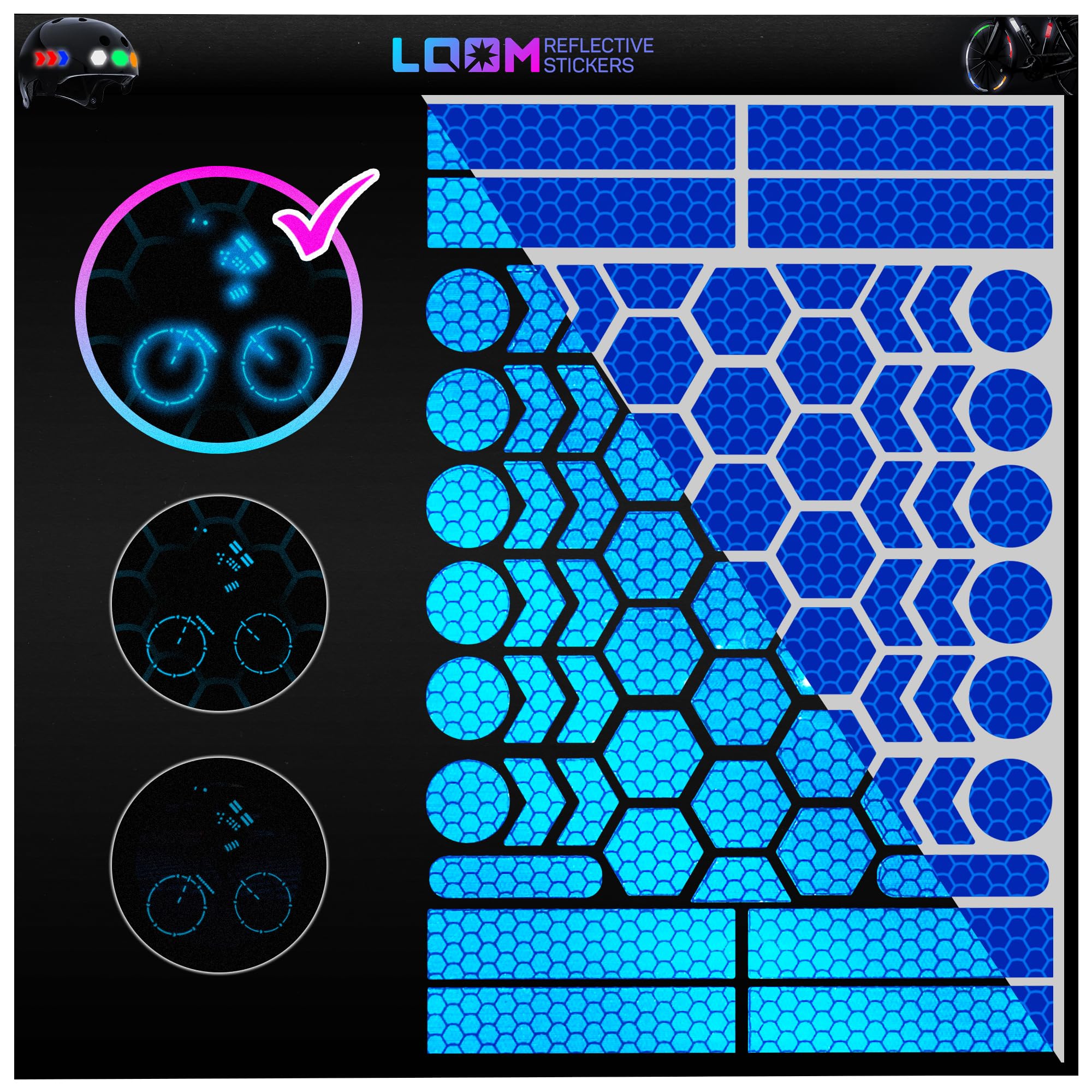 LOOM® Reflective Stickers for Bikes &amp; Helmets | 67pc Brilliant, Blue