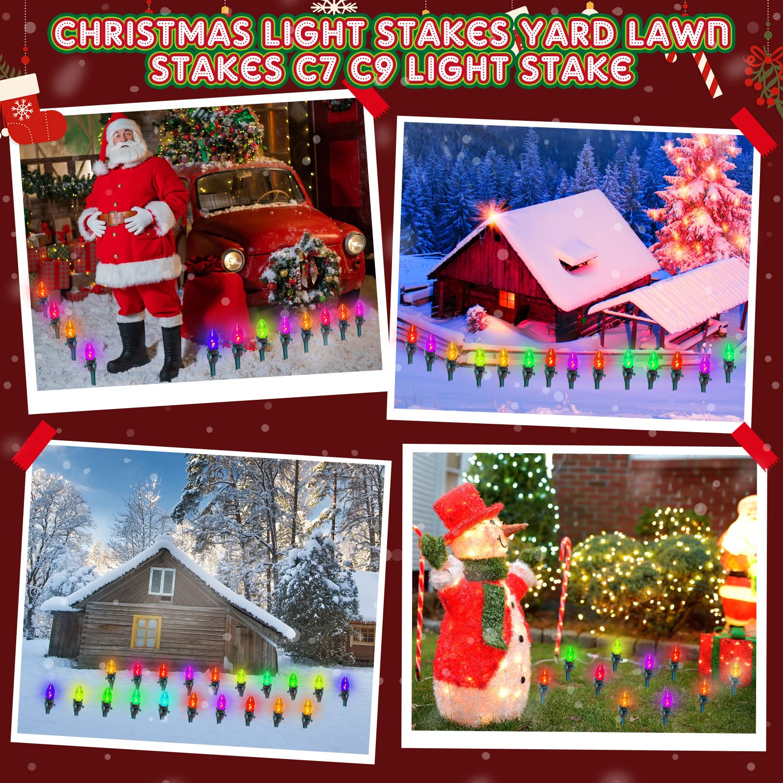 Estacas de luz de Navidad universales para patio, césped, estacas de luz para luces C7 C9, caminos (marrón, 400 piezas)