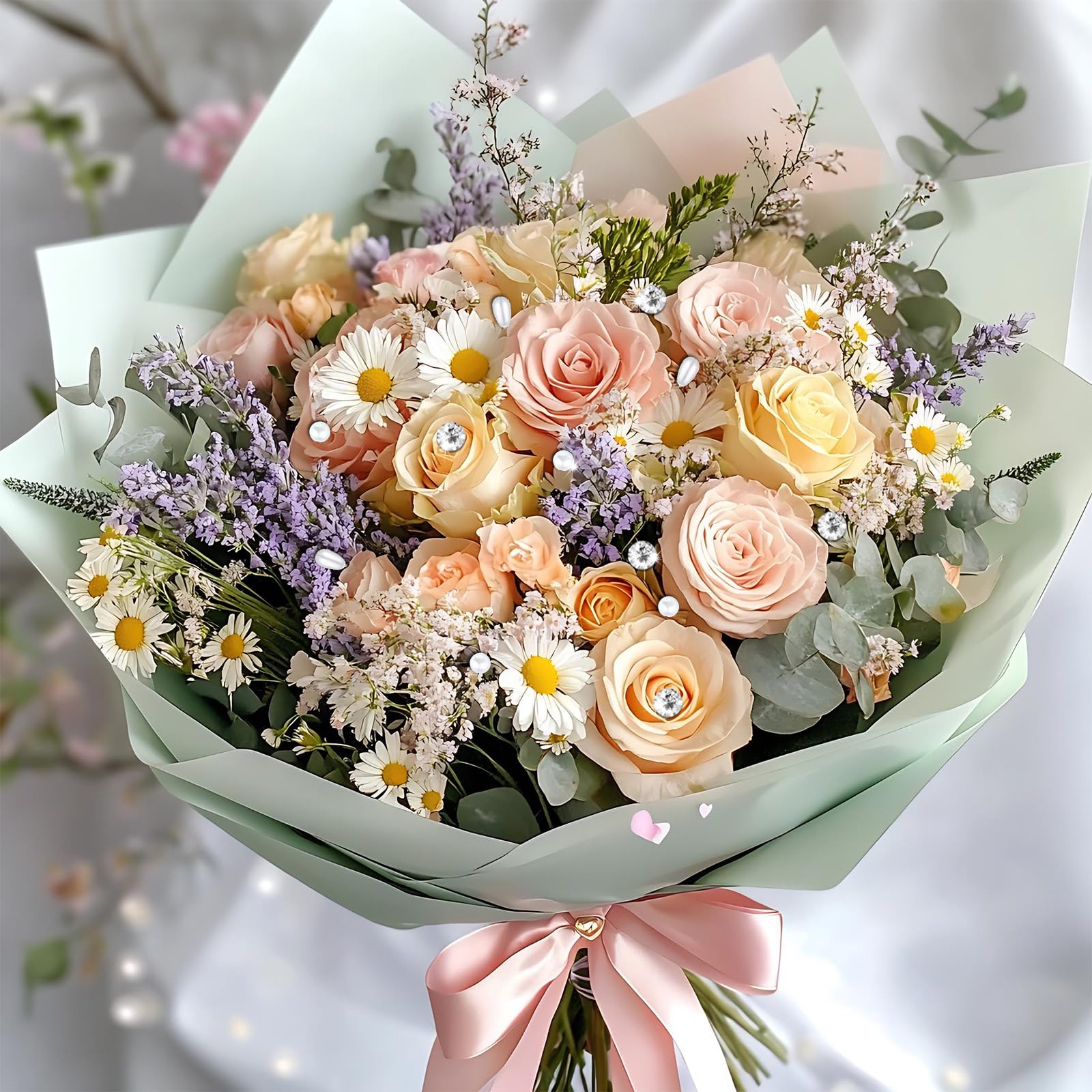 300 spilli floreali per bouquet, 3 stili, dritti, con perle, decorazione per fiori, fai da te, cucito e accessori da sposa