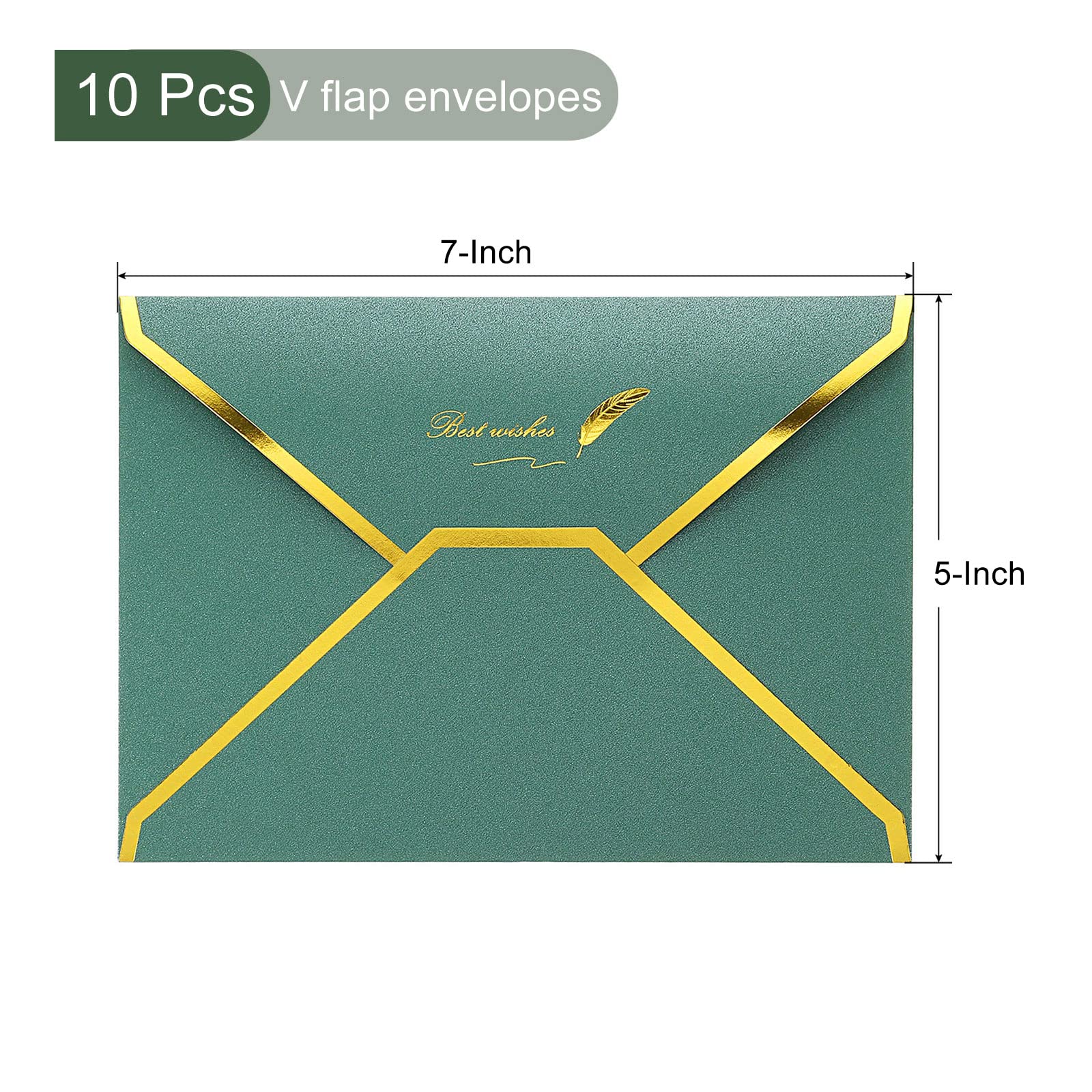 Szkoo 100 Pack 5x7 Envelopes, Red A7 Card Christmas Envelopes V Flap Envelope Gold