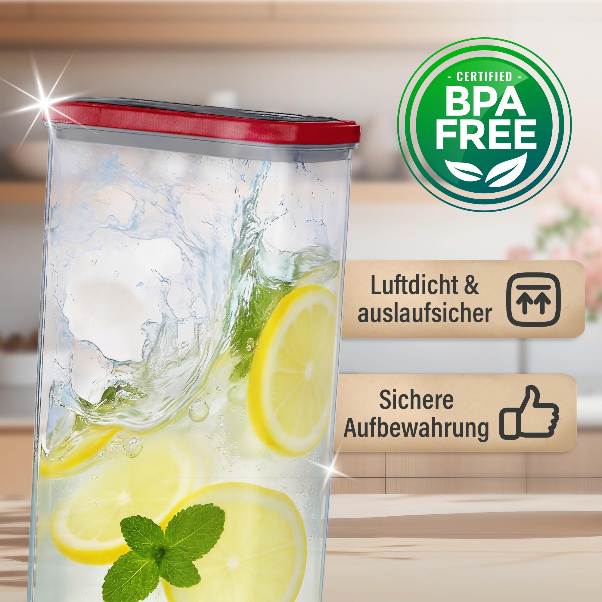 Neoflam Contenitori con coperchio, ermetici, set da 4 pezzi, senza BPA, con chiusura a vite con una sola mano, contenitori salvafreschezza per alimenti, coperchio nero, 2 x 1,35 l, 2 x 2,1 l