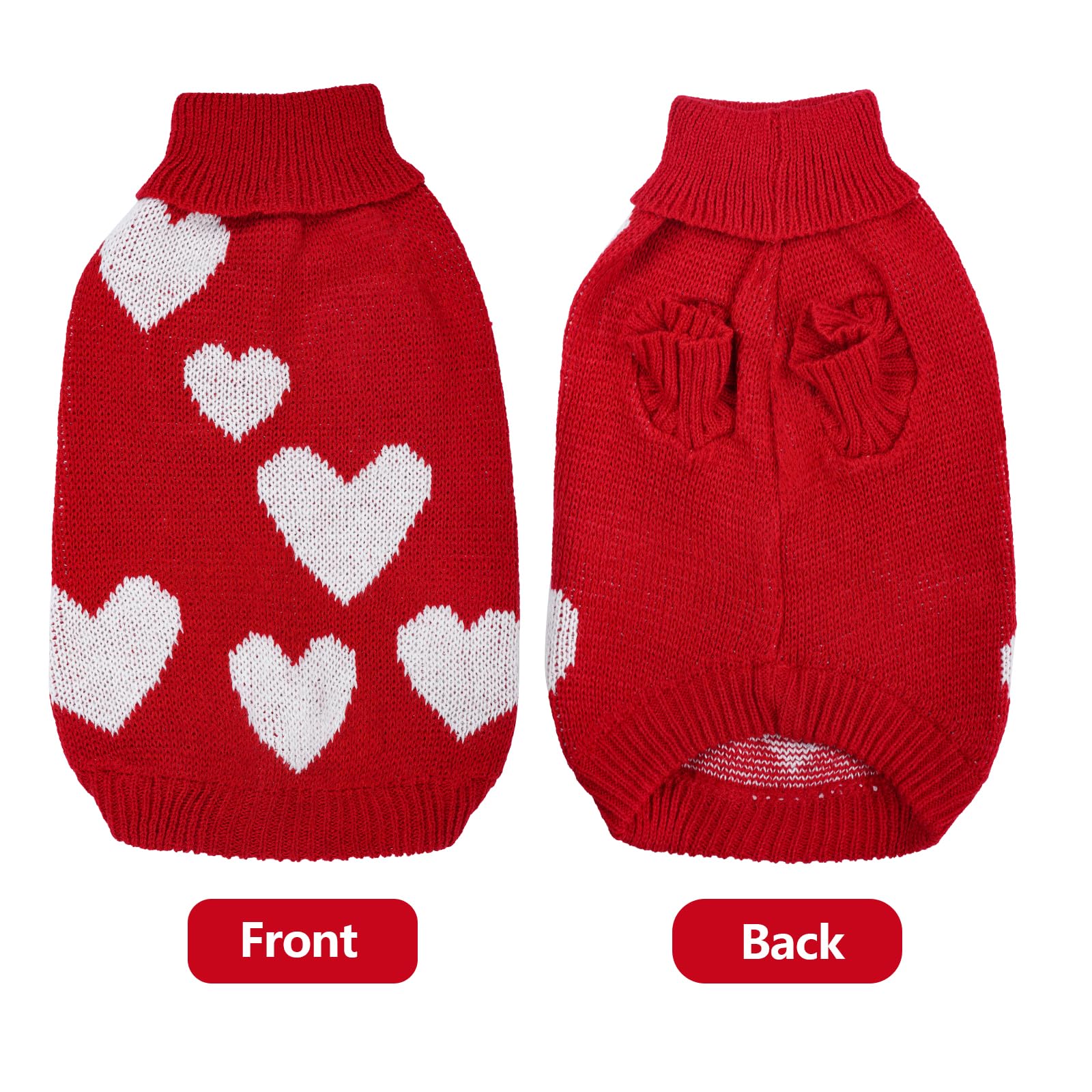 Topbuti Knitted Dog Sweater Heart Puppy Sweater Winter Warm Pullover Turtleneck Knitwear Pet Holiday Clothes for Small Dogs and Cats (Red, Medium)