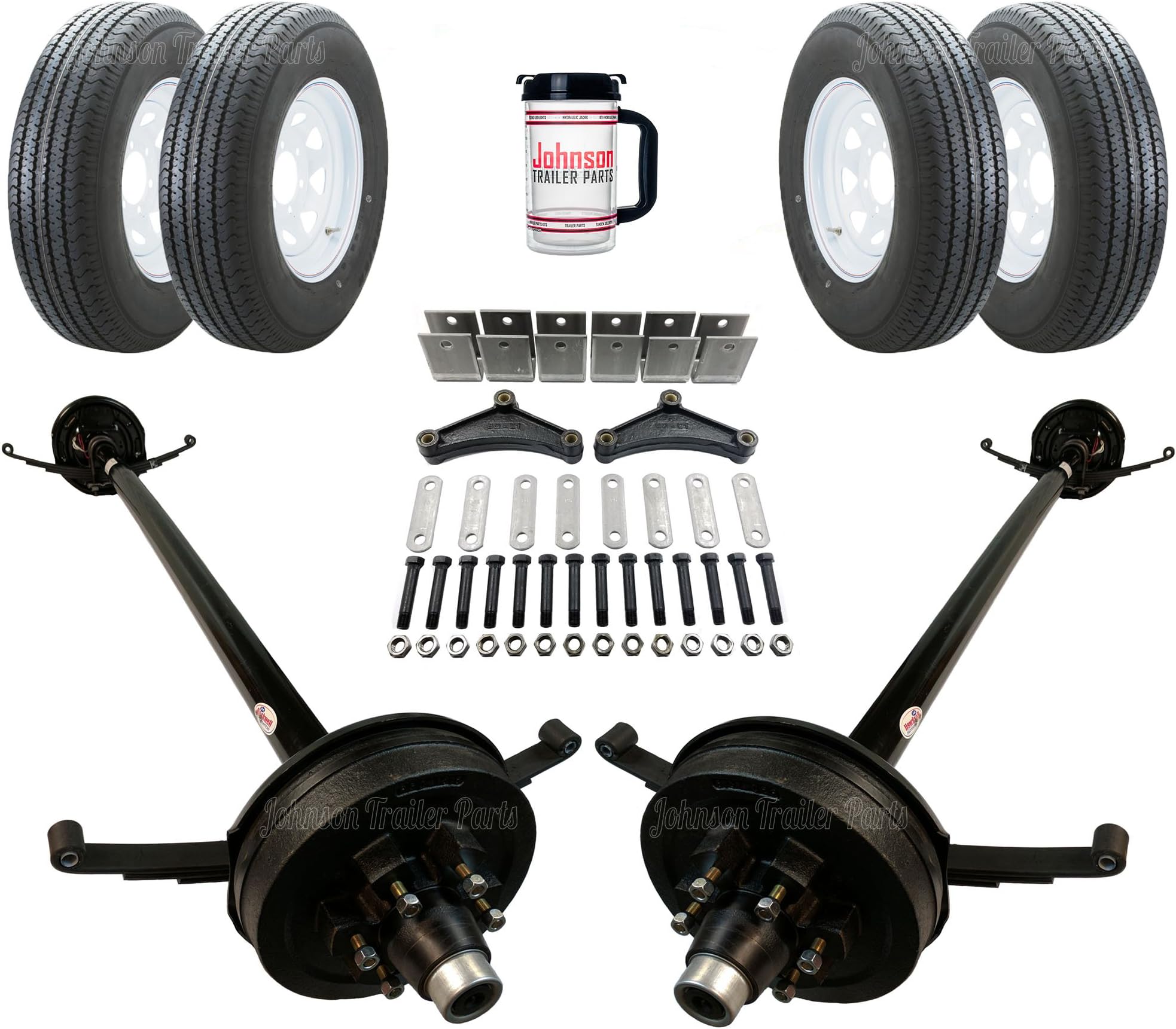 Rockwell American Tandem 5,200 lb Electric Brake Trailer Axle Kit - Includes Trailer Tires & Wheels (95" Hubface - 80" Spring Center)