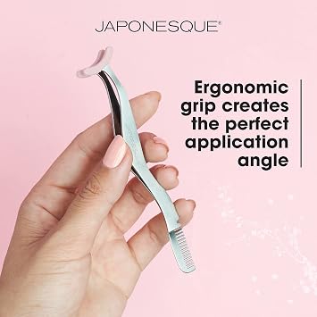 JAPONESQUE False Lash Applicator Tweezers - Lash Pad Cushioned Safety Tweezers - Dual Ended Lash Applicator Tool With Built In Stainless Steel Lash Comb