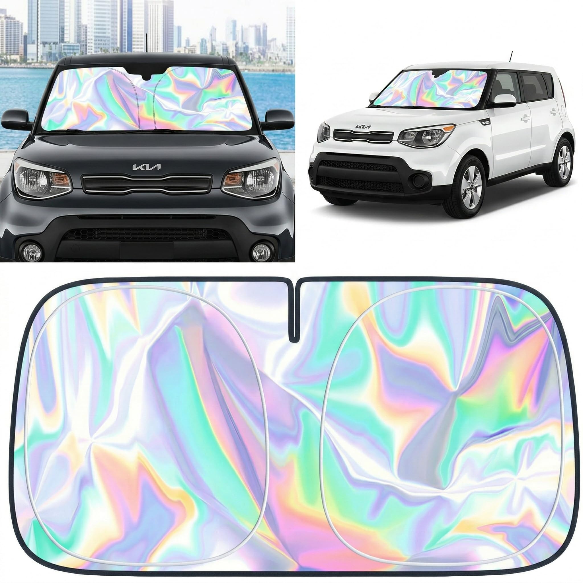 Photo 1 of for kia Soul Base 2014-2019 Windshield Sun Shade - Foldable Windshield Cover Sun Shade for Soul Base Accessories Protect Car from Sun Rays Overlapping UV Reflective Window Sunshade