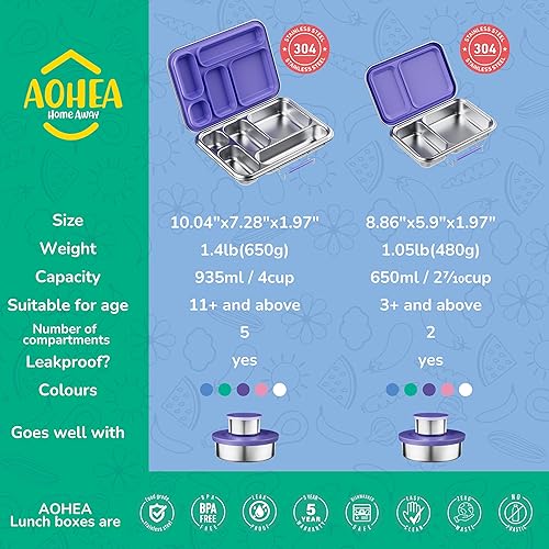Miniatura 5 de Lonchera Bento de acero inoxidable para niños, lonchera Bento de metal sin BPA, contenedor Bento de acero inoxidable 304 para la escuela y la