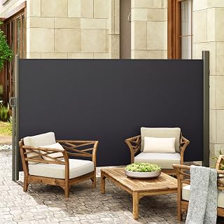 soges 71" Retractable Side Awning, Outdoor Folding Side Screen Fence Privacy Screen Divider, Roll-Up Sun Shade, Waterproof&UV-Resistant, Full Aluminum,for Patio,Garden, Balcony,Black,30LHHH3618BK-CA
