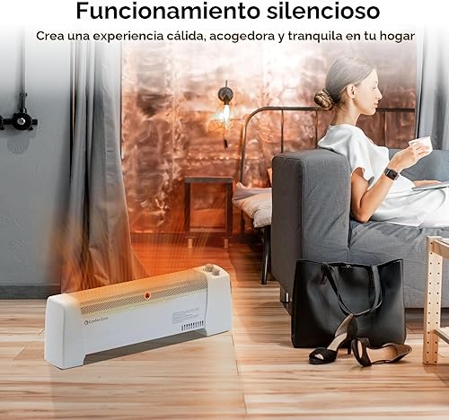 Miniatura 4 de Comfort Zone CZ600 Calentador eléctrico de 750/1,500 vatios para rodapié con termostato ajustable, paneles extremos a prueba de golpes, sistema de
