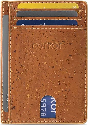 Corkor Cork Card Holder Men - Cork Wallet - Vegan Leather - Minimalist Slim Front Pocket RFID