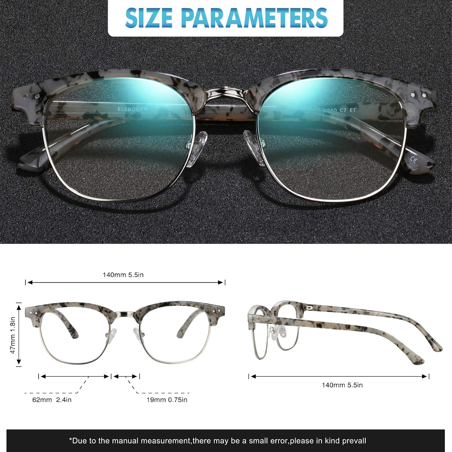 Blue Light Glasses Men Women,Blue Light Blocking Glasses for Computer Gaming/TV/Phones Anti Eye Strain,Semi Rimless Anti Blue Light Blocker Eyewear(C2-Tortoiseshell)