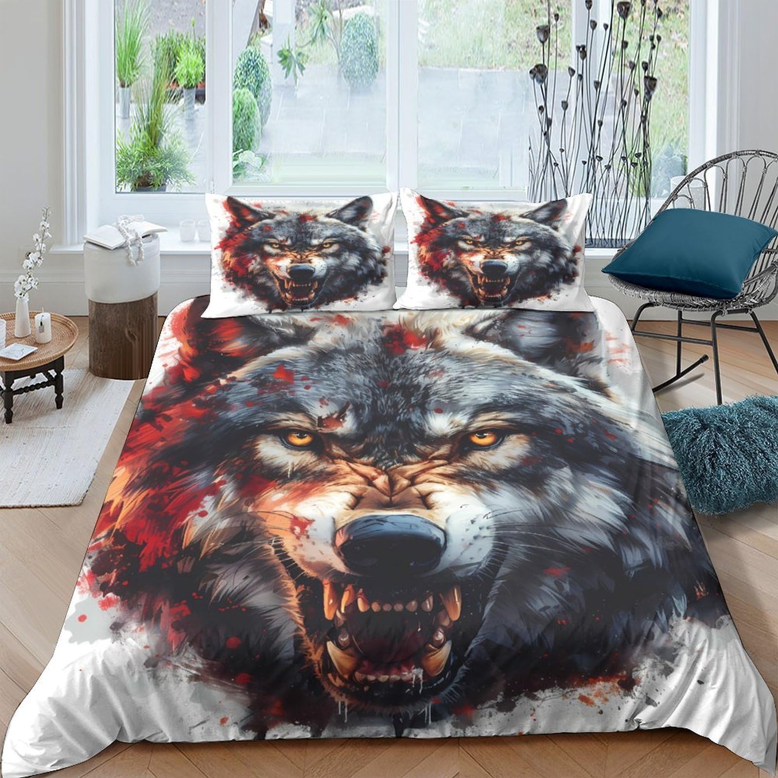 Ctjqhvkz Style-3 3D Printed Fierce Wolf Fitted Sheet Microfiber Soft Breathable Forest Shadow Mattress Cover For Bedroom Dorm Decor Single（135X200cm）