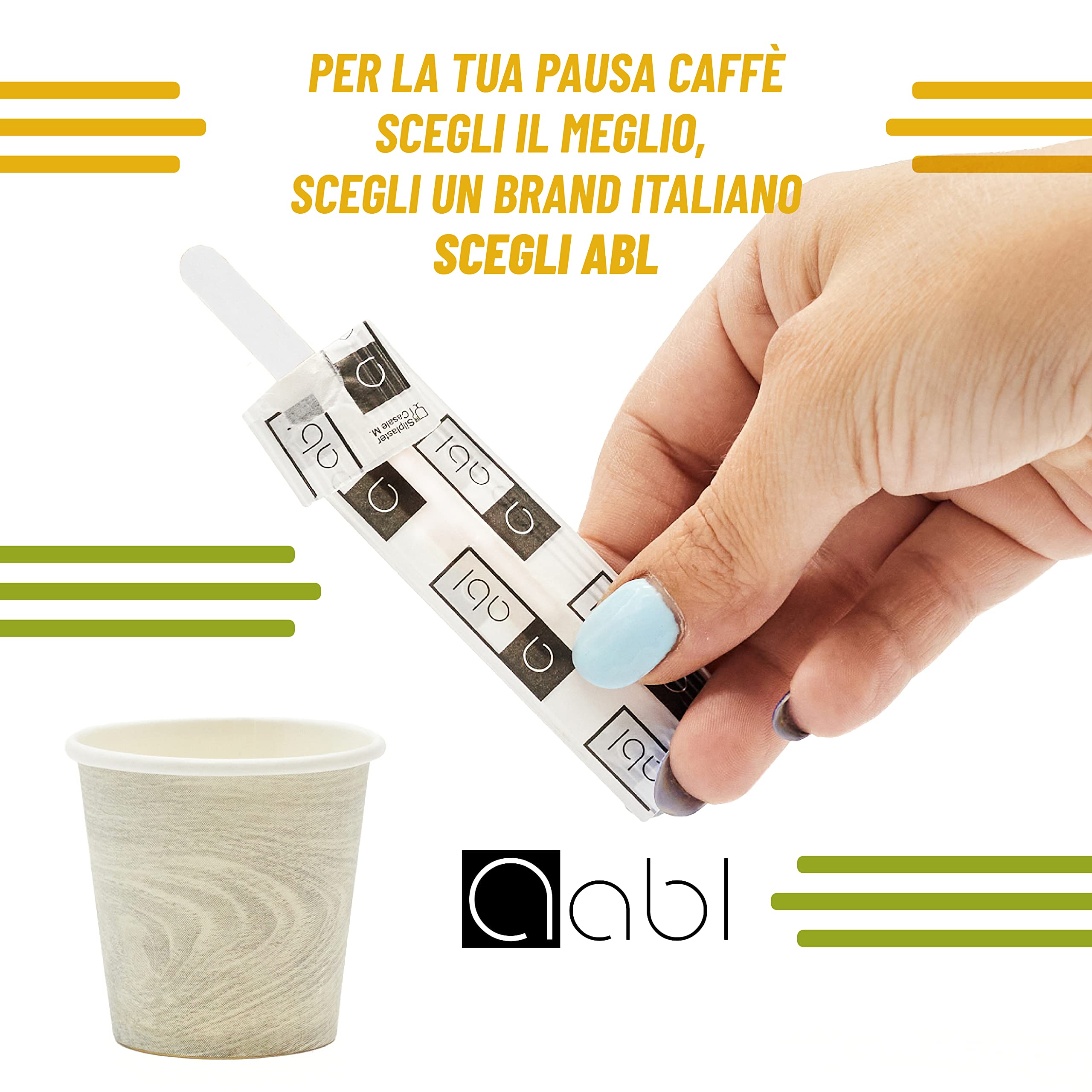 300 Palette Caffe Monouso in Carta - Made in Italy - Palettine Biodegradabili per Girare Zucchero Bevande e Caffè nei Bicchierini - Kit 100% Carta -