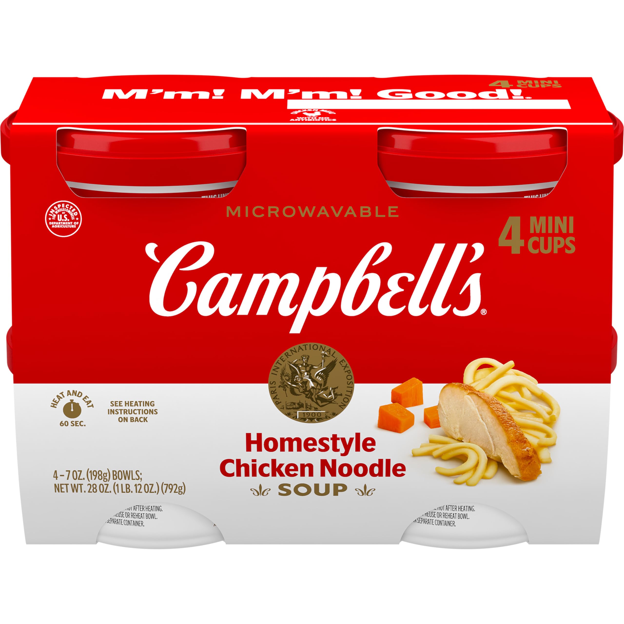 Campbell's Homestyle Chicken Noodle Soup, 7 Oz Microwavable Bowl (Pack of 4)