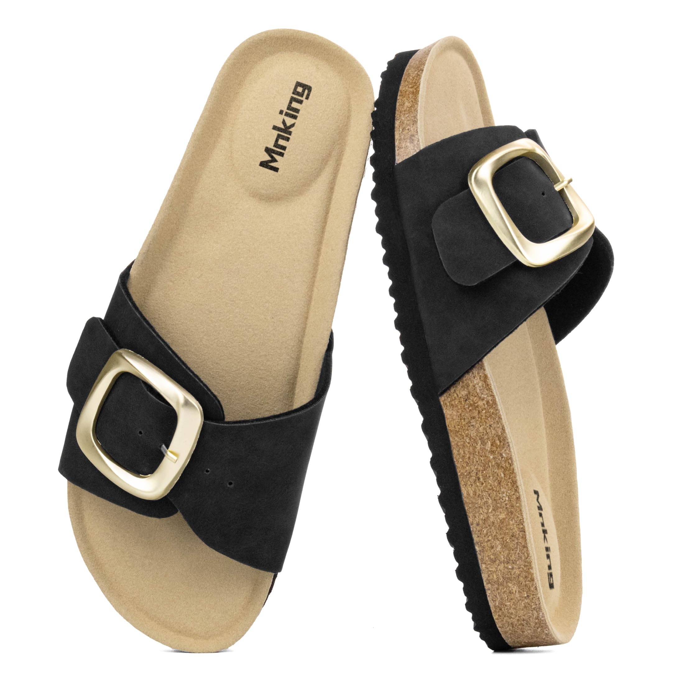 Sandales Femme Été Mules Semelle Intérieure en Liège Sandales en Daim Boucle Réglable Bout Ouvert Chaussure Piscine Plage