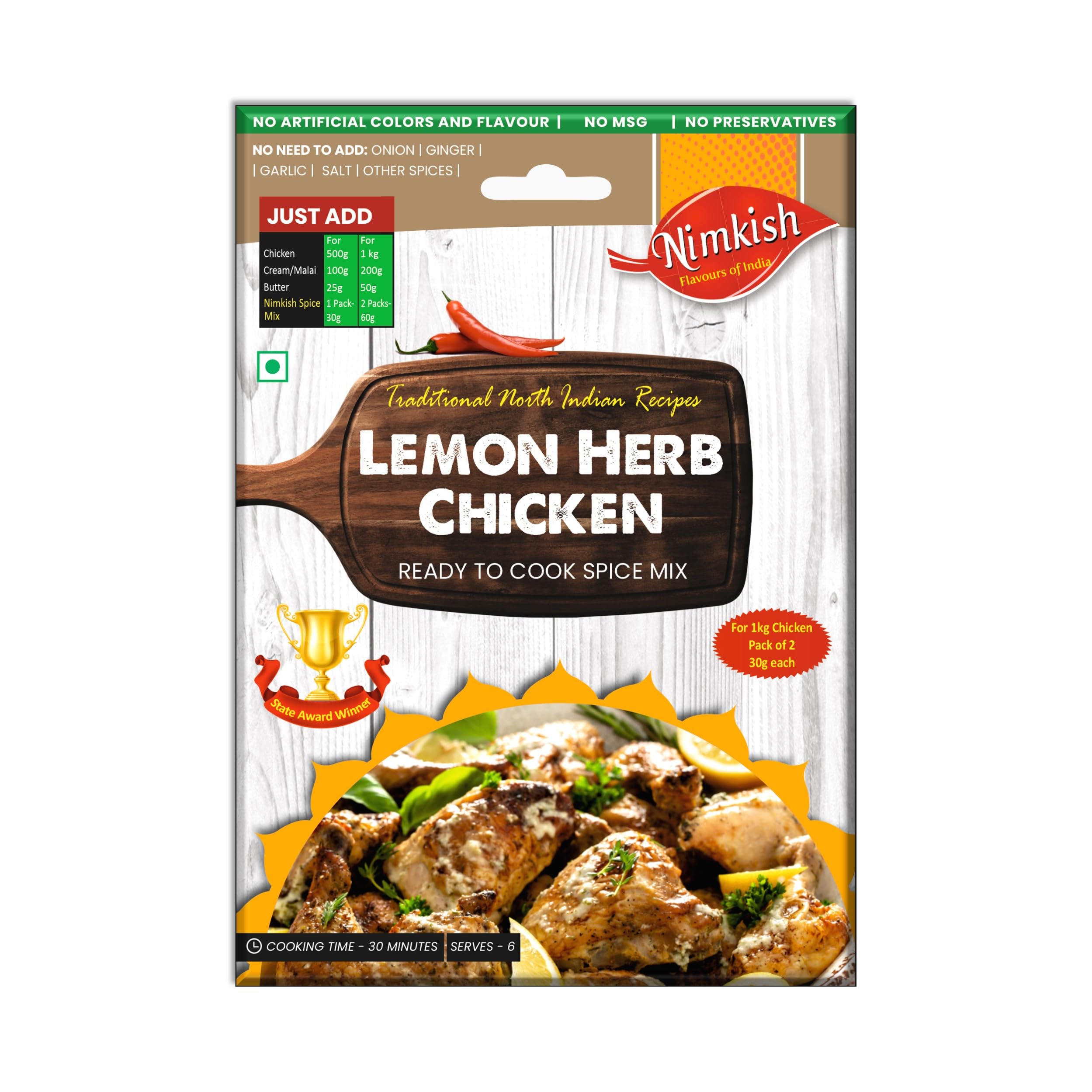 Nimkish Lemon Herb Chicken Masala - 60g | Ready-to-Cook Spice Mix for Dry & Gravy Dishes | Complete Premix (B06ZZ4D1Q2) Amazon Price History, Amazon Price Tracker