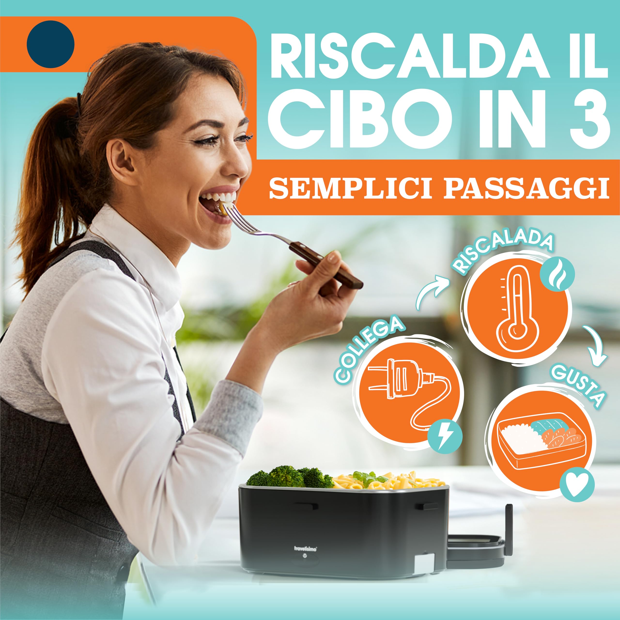 TRAVELISIMO Scaldavivande Elettrico Portatile Extra Grande 1,8L 80W Portapranzo Riscaldabile Portatile, 220V/12V/24V Scalda Vivande Portatile Elettrico per Viaggio e Lavoro, Porta Pranzo Riscaldabile