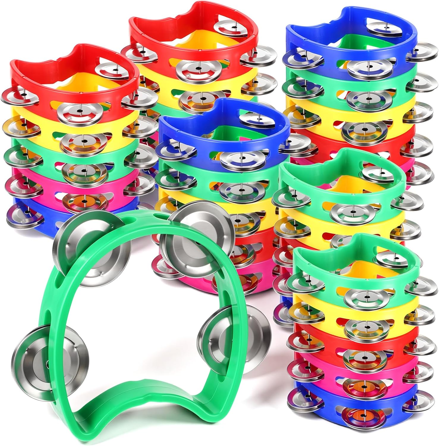 30 Pieces Tambourine Bulk, 4 Bells Colorful Handheld Tamborines