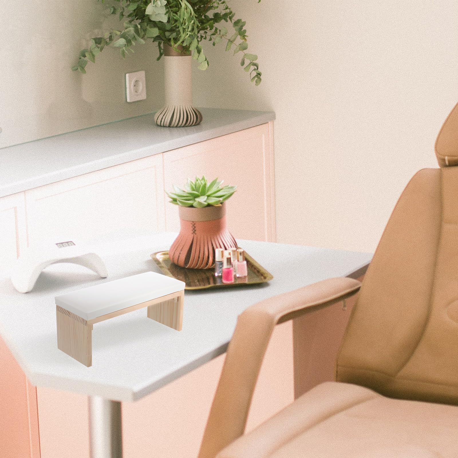 Cuscino Poggiamani per Manicure in Legno Naturale, e Piacevole al Tatto, Stile Giapponese, per Salone Unghie