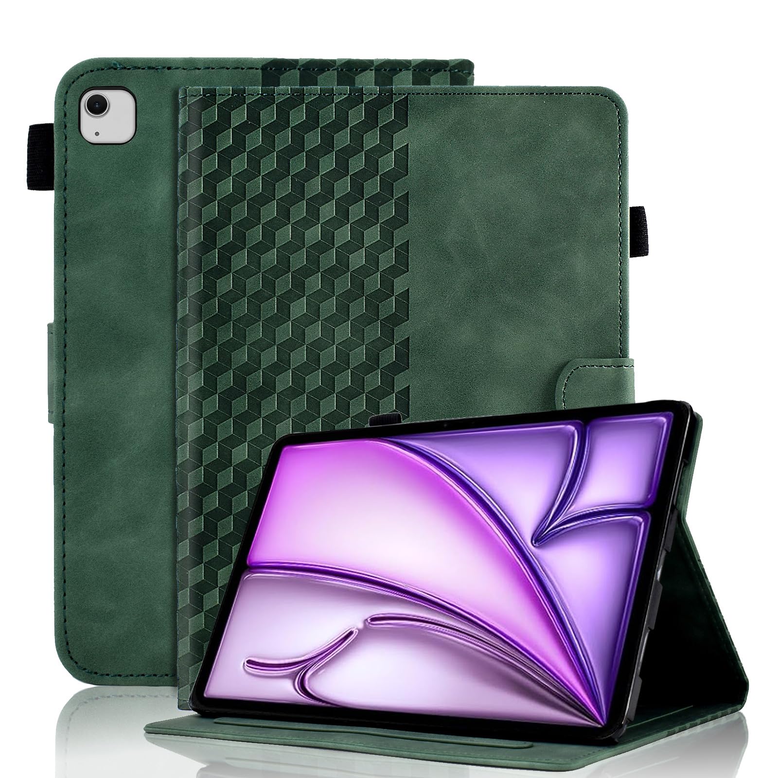 Hülle für iPad Air 13 Zoll M4/M3/M2 (2026/2025/2024) Tablet Schutzhülle Premium Ledertasche Folio Smart Case mit Auto Schlaf/Aufwach Stifthalter Kartensteckplatz für iPad Air 13 Cover, Dunkelgrün