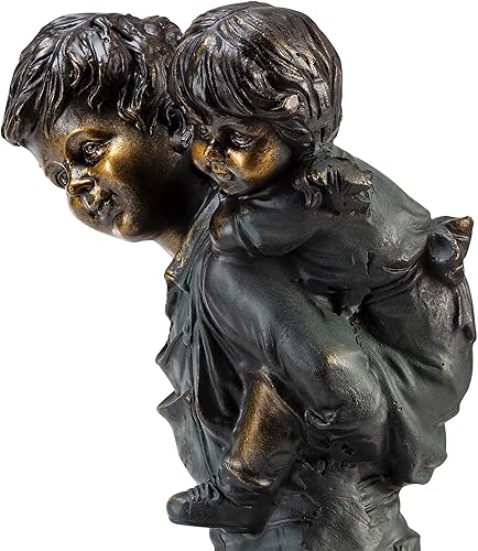 Miniatura 11 de Alpine Corporation Decoración de estatua de patio para niños Piggyback con acabado de pátina para interioresexteriores de 16 pulgadas de alto