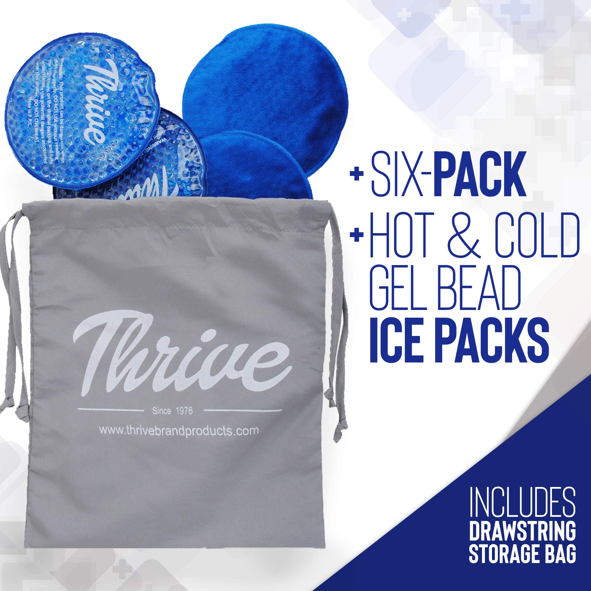 Thrive Round Hot & Cold Ice Packs (6 Pack) Reusable Gel Bead Ice Pack