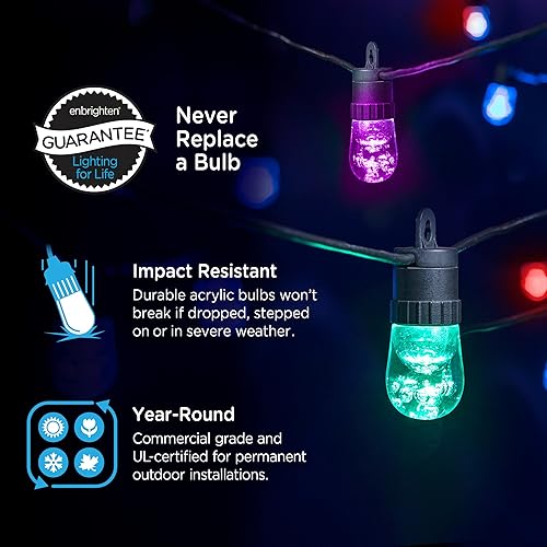 Miniatura 3 de Enbrighten Vibe - Cadena de luces inteligentes que cambian de color, cable negro de 24 pies, 12 bombillas acrílicas inastillables, resistente a la