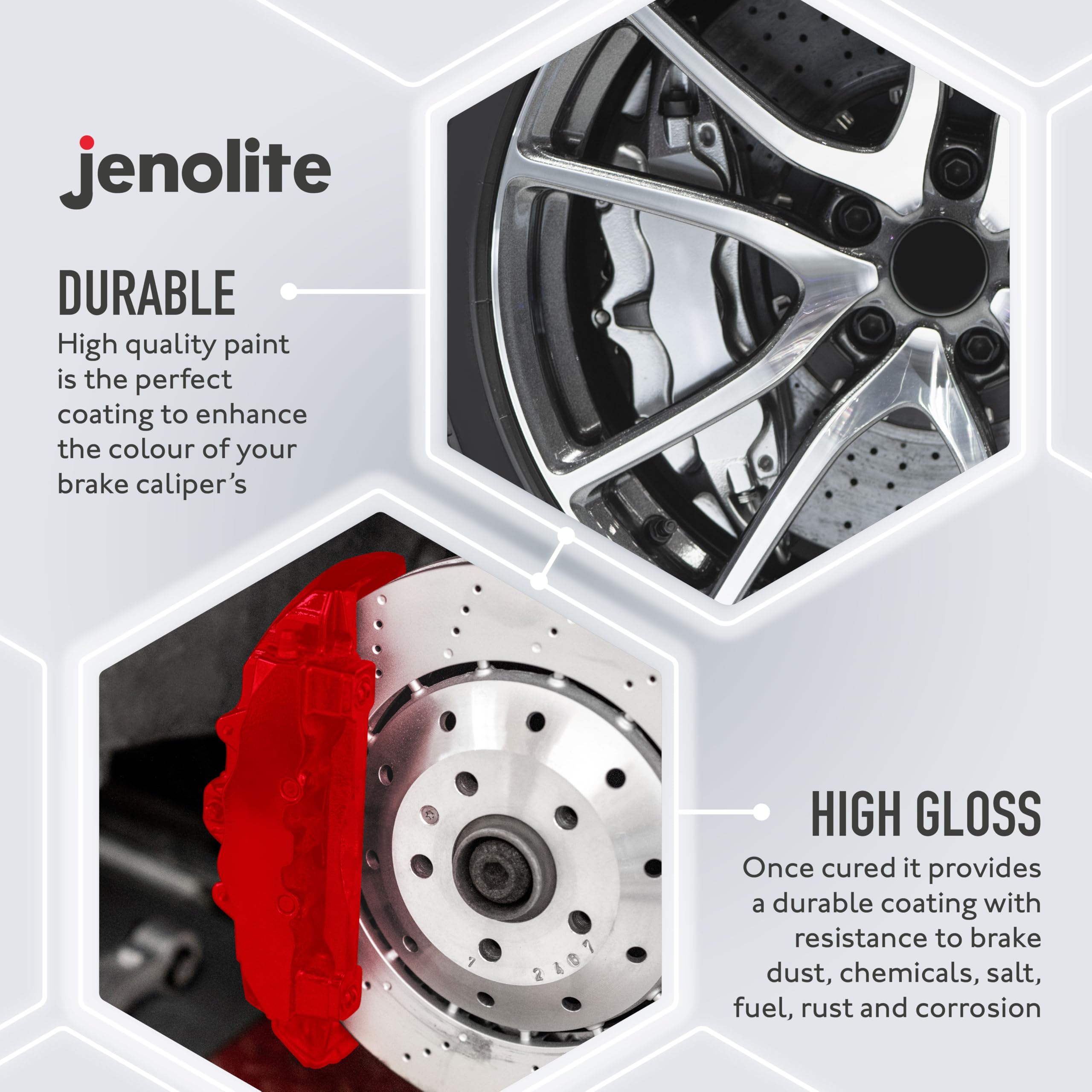 JENOLITE Vernice per pinza freno | Rosso | 3 x 400 ml | Ripristina e trasforma le pinze freno auto