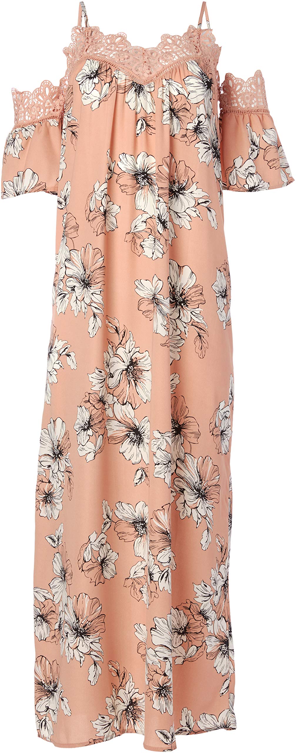 Blu PepperWomen's Cold Shoulder Floral Print Maxi Dress